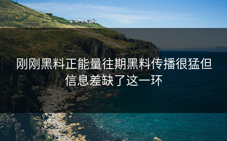 刚刚黑料正能量往期黑料传播很猛但信息差缺了这一环